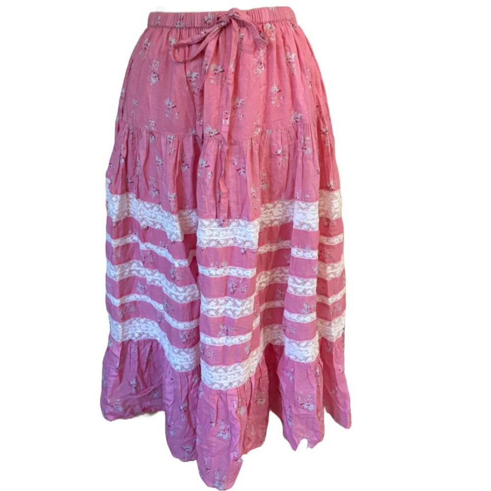 LOVESHACKFANCY NWT 100% cotton floral midi skirt -pink -small *RARE* sample